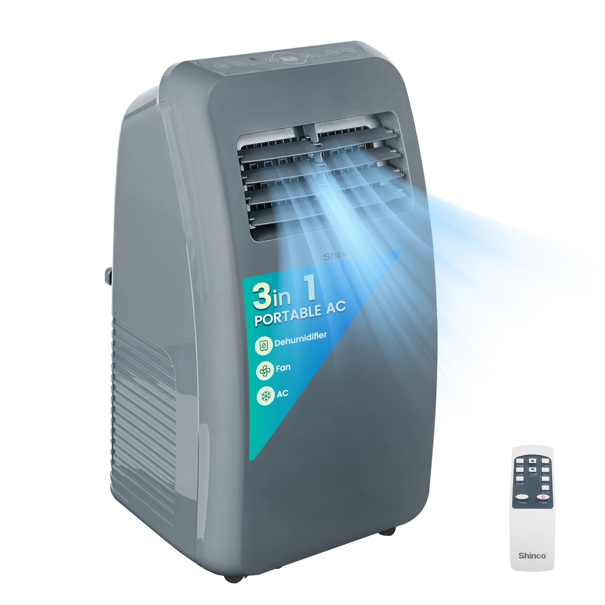 Edendirect 8,000 BTU Grey Portable Air Conditioner Cools 350 sq. ft. with Dehum & Remote, 2-Speed Fan